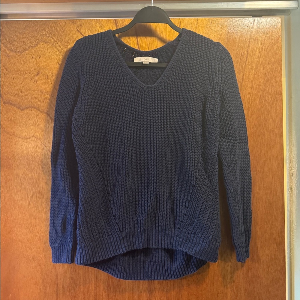 LOFT Navy Blue V-Neck Knit Sweater
